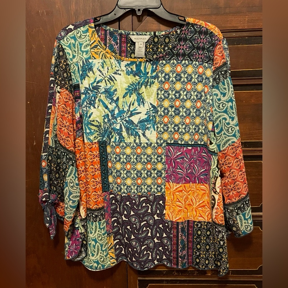 Multiples Multicolor Patchwork Blouse Size 1x - image 3